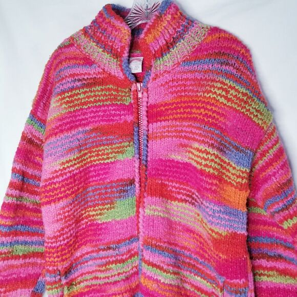 Vtg Over The Rainbow Wool Cardigan Sweater Striped Jacket w/Hat Hippie Boho S/M - Picture 5 of 14